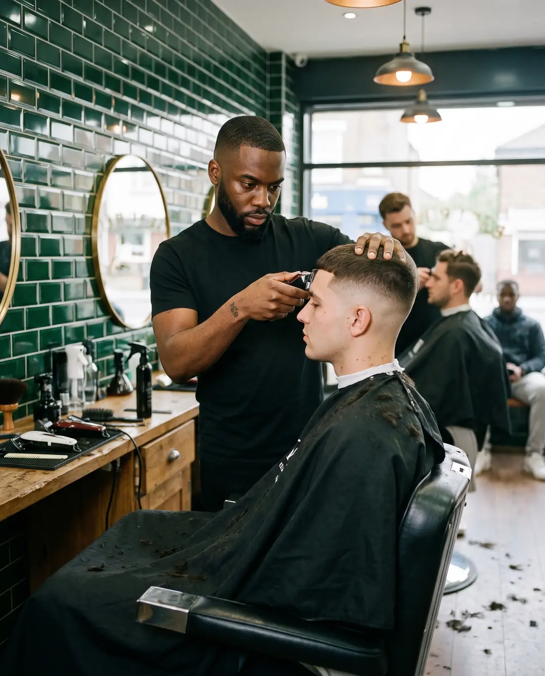 Nathan Brooks, barber in Croydon, at work